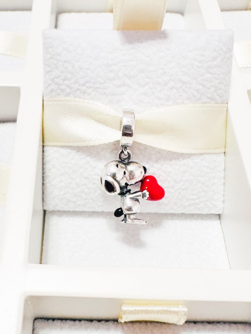 925 Sterling Silver Snoopy With Red Heart Dangle Charm Fits Pandora Bracelets
